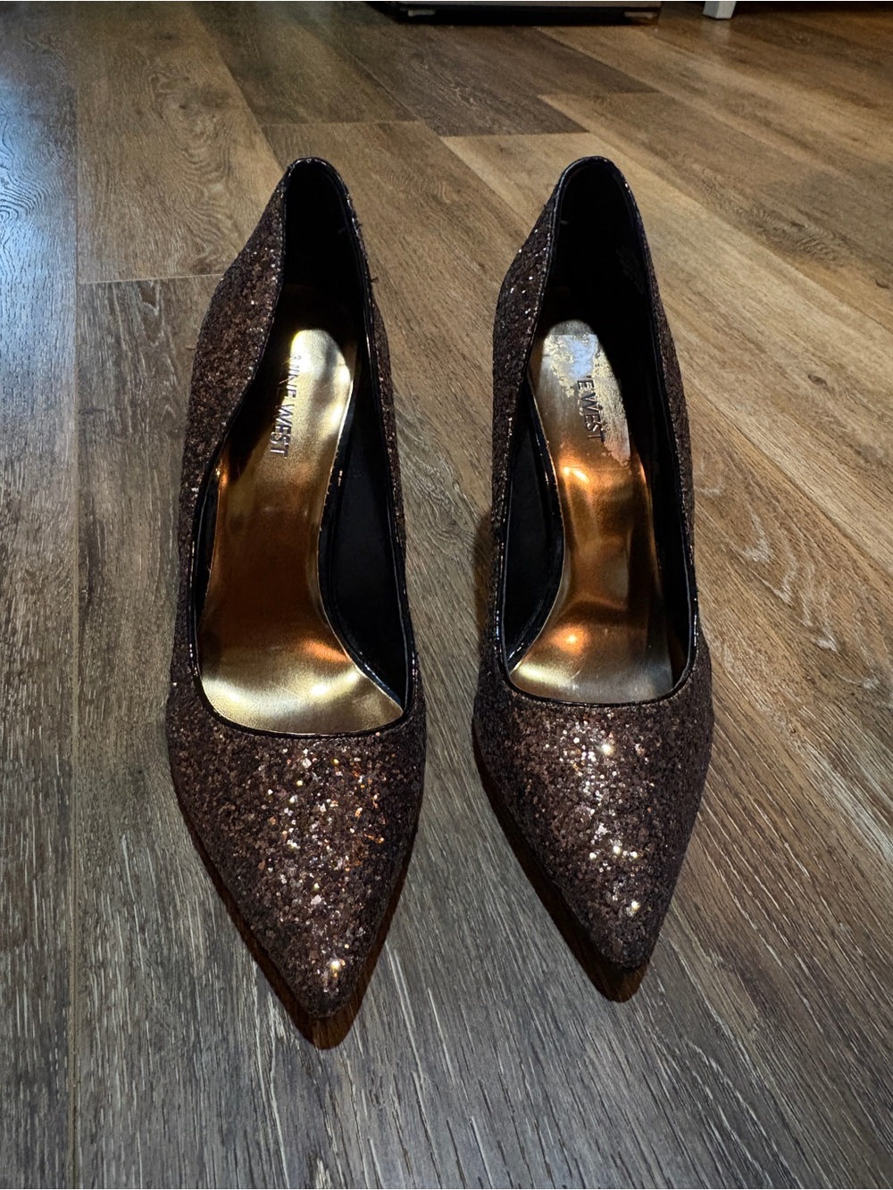 Nine West Brown Glitter Pointed-Toe Heel Pumps